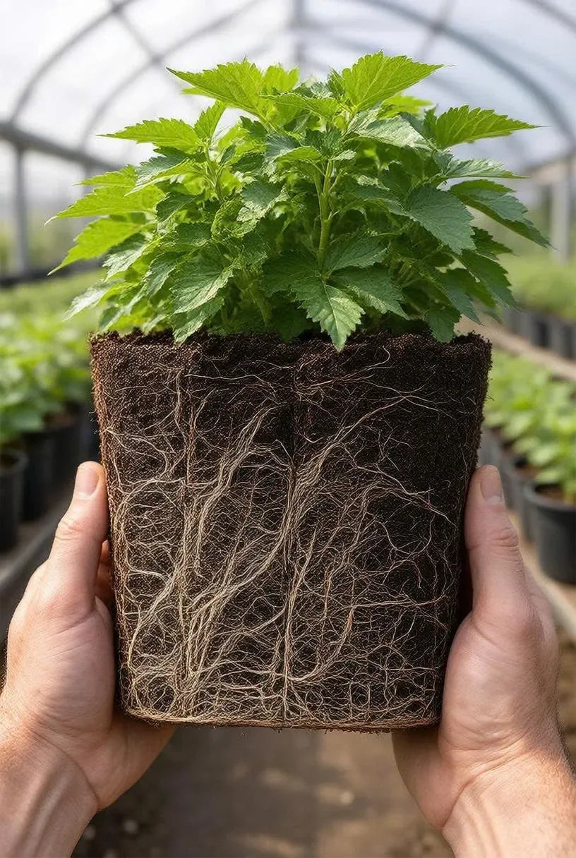 Dense healthy white roots growing through coco coir